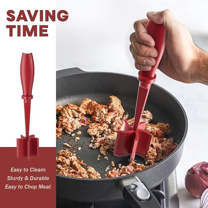 Meat Chopper, Upgrade Hamburger Smasher, Premium Heat Resistant Meat Masher for Ground Beef, Ground Turkey and More, Non Stick Mix Grinder-Red - Image 4