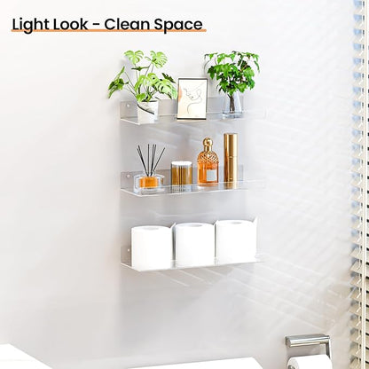 upsimples 4 Pack 15x6 Inches Acrylic Bathroom Shelves for Wall, Floating Bathroom Shelves Over Toilet, Storage Shelf for Toilet Paper, Towels and Toiletries, Clear - Image 2