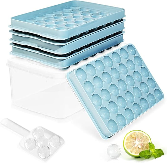 Ice Cube Trays with Lid and Bin, 1.0 IN Small Round Ice Cube Mold - 3 Pack(35 per Tray) Easy Release Stackable Ice Ball Maker Iced Bucket Kits, Circle Ice Tray for Cocktail, Whiskey & Drinks,BPA-Free by DclobTop