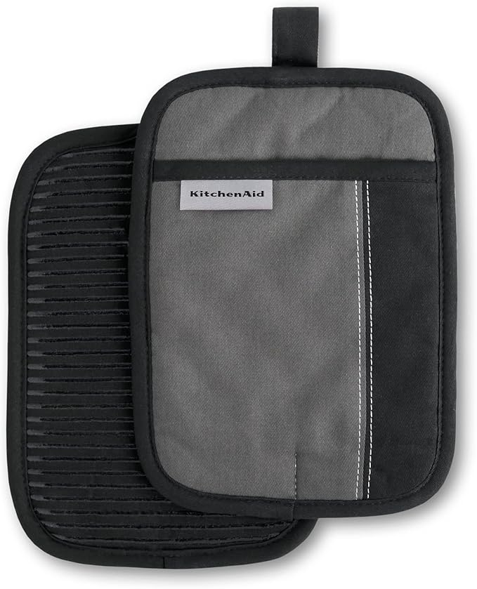 KITCHENAID Beacon Two-Tone Pot Holder 2-Pack Set, Contour Silver/Matte Black, 7"x10" by KitchenAid