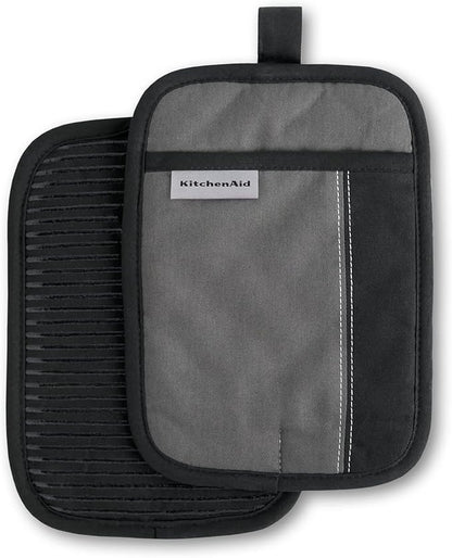KITCHENAID Beacon Two-Tone Pot Holder 2-Pack Set, Contour Silver/Matte Black, 7"x10" by KitchenAid