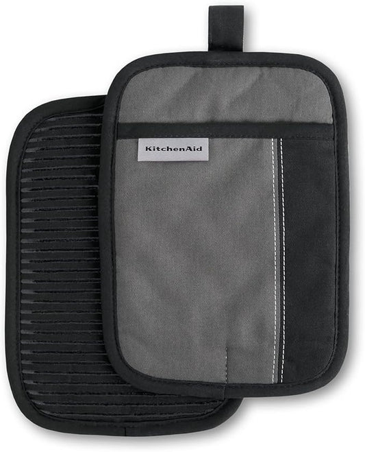 KITCHENAID Beacon Two-Tone Pot Holder 2-Pack Set, Contour Silver/Matte Black, 7"x10" by KitchenAid