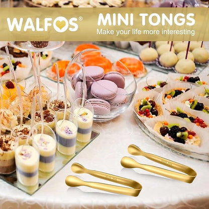 Walfos Small Gold Tongs For Serving,Food Grade Stainless Steel 4" Mini Tongs Appetizers for Parties Catering, Sugar，Desserts，Tea Party, Coffee Bar, Set of 12 （Gold） - Image 4