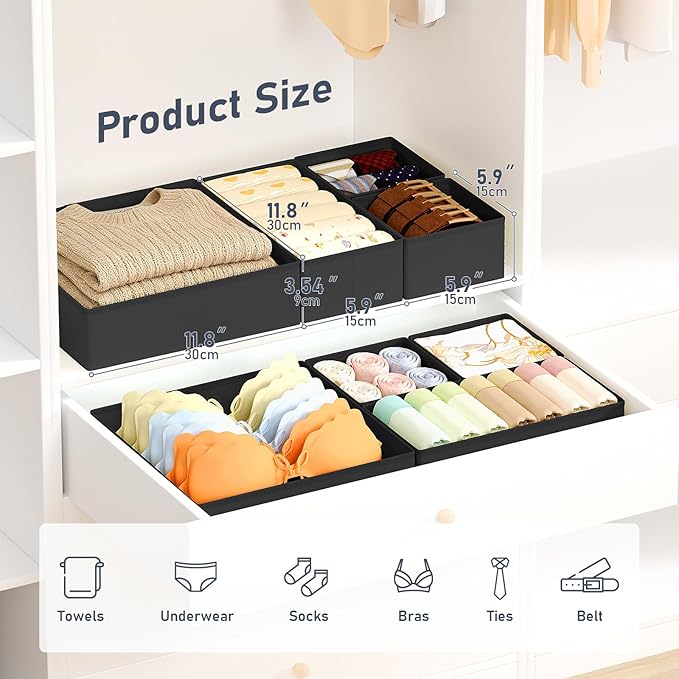 DIMJ Drawer Organizer Clothes 28 Pack - Foldable Baby Organizers and Storage & Closet Organizers for Bedroom, Closet - Nursery Organization Dresser Dividers for underwear, Sock,Bra, Belt, Tie,Black - Image 2