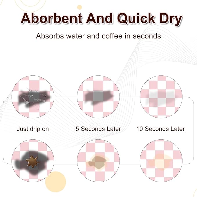 Dish Drying Mat for Kitchen, 16’’ X 18’’ Coffee Bar Mats for Countertop Fit Under Coffee Maker, Checkered Drying Mat, Hide Stain Rubber Backed Espresso Machine Absorbent Drying Pad, Pink & White