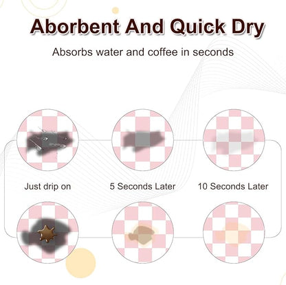Dish Drying Mat for Kitchen, 16’’ X 18’’ Coffee Bar Mats for Countertop Fit Under Coffee Maker, Checkered Drying Mat, Hide Stain Rubber Backed Espresso Machine Absorbent Drying Pad, Pink & White