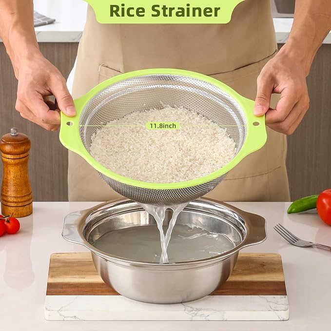 Colander Stainless Steel Microporous, 4QT Large Capacity Rice Strainer with Mixing Bowl, Rice Washing Bowl Set with Handle, Food-Grade Strainers and Colanders for Kitchen, Dishwasher Safe - Image 2