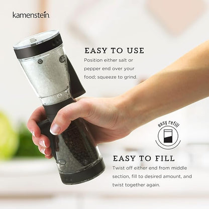 Kamenstein 5117018 One-Handed 2-in-a-1 Dual Salt and Pepper Grinder - Adjustable and Refillable, 8-Inch