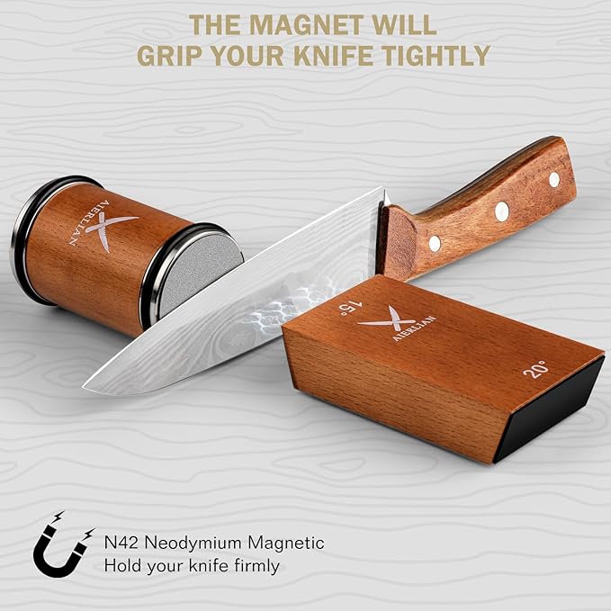 AIERLIAN Knife Sharpener Tool, Rolling Knife Sharpener Kit, Knife Sharpening with Diamonds and Ceramic for Steel of Any Hardness, Kitchen knife Sharpener with 15 & 20 Degree Magnetic Angle(Brown) - Image 5