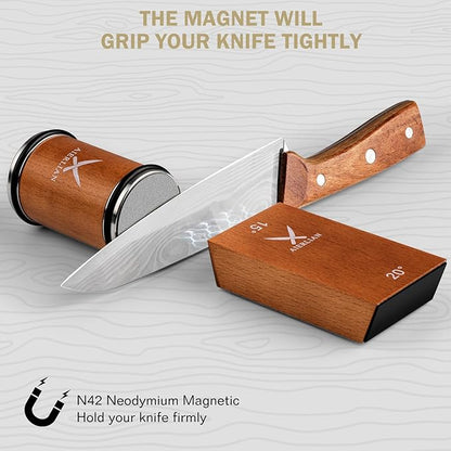 AIERLIAN Knife Sharpener Tool, Rolling Knife Sharpener Kit, Knife Sharpening with Diamonds and Ceramic for Steel of Any Hardness, Kitchen knife Sharpener with 15 & 20 Degree Magnetic Angle(Brown) - Image 5