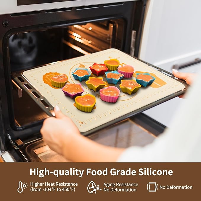 DANIA & DEAN Silicone Baking Mat - Upgrade 26x16 Inch Extra Thick Pastry Mat with Measurements, Non-Slip and Reusable, Kneading Dough Mat for Kitchen Counter, Bread, Cookies, Pizza, Fondant, Pasta - Image 6