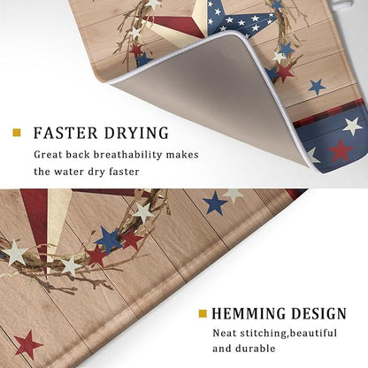 4th of July Dish Drying Mat for Kitchen Counter Patriotic Farmhouse Rustic Microfiber Absorbent Dish Draining Reusable Washable Foldable Extra Large 18"x24" - Image 3