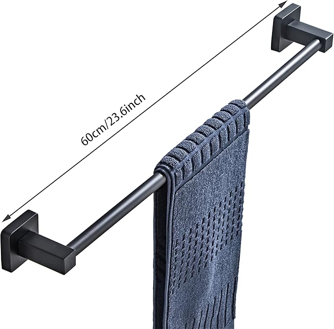 Matte Black Bathroom Hardware Set 4 Pieces,Bathroom Accessories Set Stainless Steel Wall Mounted, Hand Towel Bar, Towel Ring, Robe Towel Hooks,Toilet Paper Holder,Towel Bar Set, 23.6 Inch - Image 3