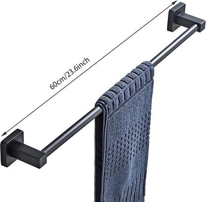 Matte Black Bathroom Hardware Set 4 Pieces,Bathroom Accessories Set Stainless Steel Wall Mounted, Hand Towel Bar, Towel Ring, Robe Towel Hooks,Toilet Paper Holder,Towel Bar Set, 23.6 Inch - Image 3