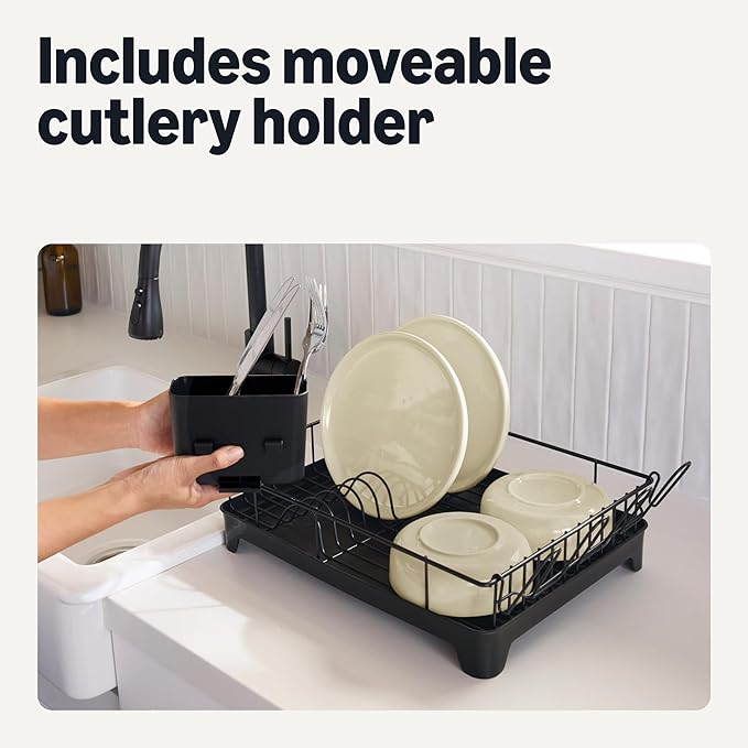 Amazon Basics Stainless Steel Dish Drying Rack, 15.2 x 11.6 x 4 in., Black - Image 5