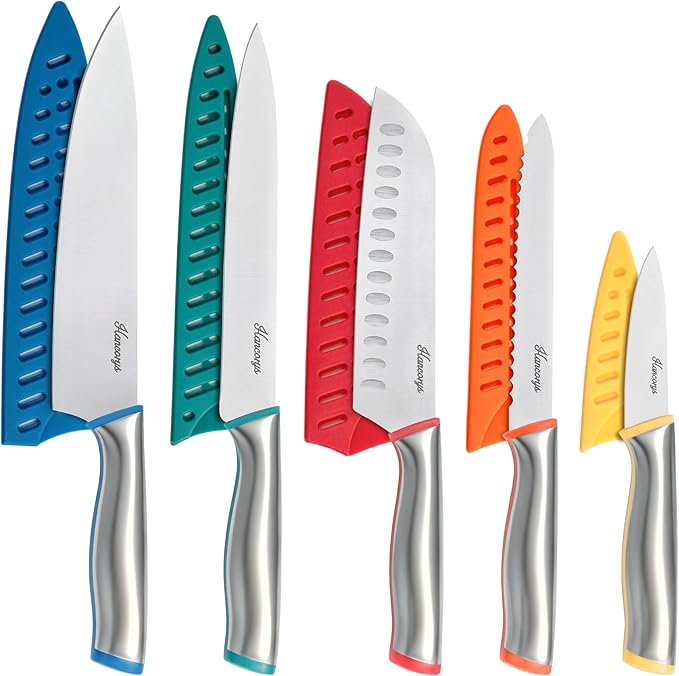 Knife Set, 11 Pcs Kitchen Knives Set, Enduring Razor-Sharp German High Carbon Stainless Steel Chef Knife Set with 5 Blade Guards, Perfect Holiday Gifts for Kitchen by EnergizeYourCooking