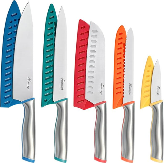 Knife Set, 11 Pcs Kitchen Knives Set, Enduring Razor-Sharp German High Carbon Stainless Steel Chef Knife Set with 5 Blade Guards, Perfect Holiday Gifts for Kitchen by EnergizeYourCooking