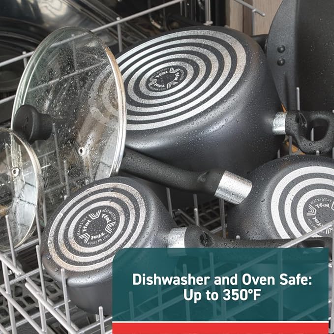 T-fal Initiatives Nonstick Cookware Set 6 Piece Oven Safe 350F Cookware, Pots and Pans, Oven, Broil, Dishwasher Safe Gray - Image 7