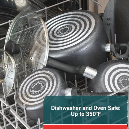 T-fal Initiatives Nonstick Cookware Set 6 Piece Oven Safe 350F Cookware, Pots and Pans, Oven, Broil, Dishwasher Safe Gray - Image 7