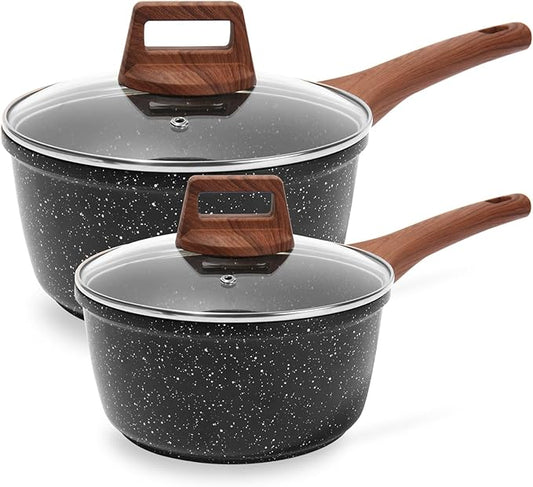 ESLITE LIFE 1.5 QT & 2.5 QT Sauce Pan Set with Lids, Nonstick Small Soup Pot Compatible with All Stovetops (Gas, Electric & Induction), PFOA Free, Black by ESLITELIFE