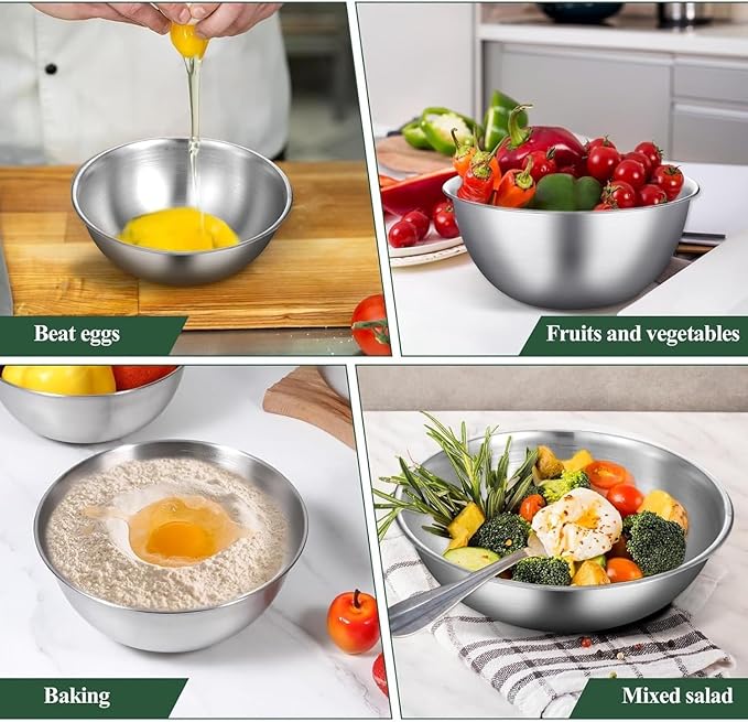 Mixing Bowls Set,Stainless Steel For Prepping, Baking and Cooking，3-Piece