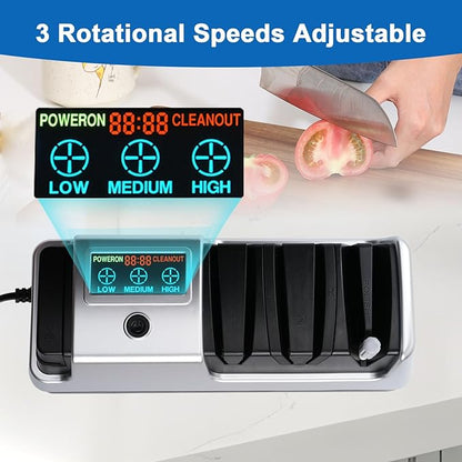 Upgrade 5-in-1 Electric Knife Sharpener, Professional 3-Stage with LCD Screen, 100% Diamond Abrasives, 3 Rotational Speed Adjustable, knife sharpener for Straight, Serrated, Meat Cleaver, Scissors - Image 4