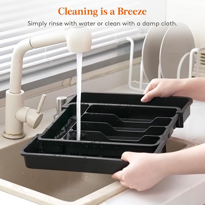 Lifewit Silverware Drawer Organizer, Expandable Utensil Tray for Kitchen, BPA Free Flatware and Cutlery Holder, Adjustable Plastic Storage for Spoons Forks Knives, 8.9-14.7 x 12.2", Black - Image 6