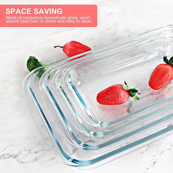 KOMUEE 8 Pieces Glass Baking Dish with Lids Rectangular Glass Baking Pan Bakeware Set with BPA Free Lids, Baking Pans for Lasagna, Leftovers, Cooking, Kitchen, Fridge-to-Oven, Red - Image 5