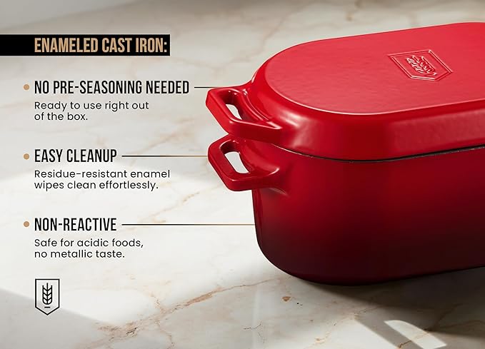 Kook Dutch Oven, for Bread Baking, Sourdough Loaf Pan, Dual Handles, Enameled Cast Iron, with Sling, Dishwasher Safe, Oven safe 500F, 3.4 Qt, Cherry Ombre - Image 5