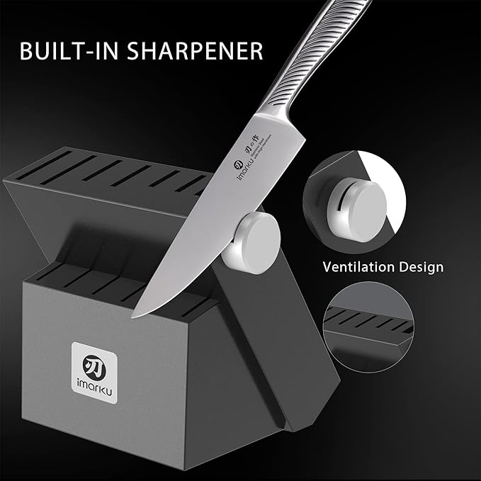 imarku Knife Block Set, 14Pcs High Carbon Stainless Steel Knife Set with Block, Kitchen Knife Set Black, Dishwasher Safe, Build-in Sharpener, Gifts for Mom - Image 3