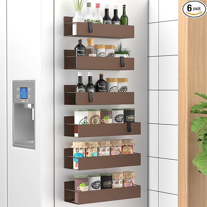 HuggieGems 6 Pack Magnetic Spice Storage Rack Organizer for Refrigerator and Oven, Bronze Fridge Organizers and Storage by HuggieGems