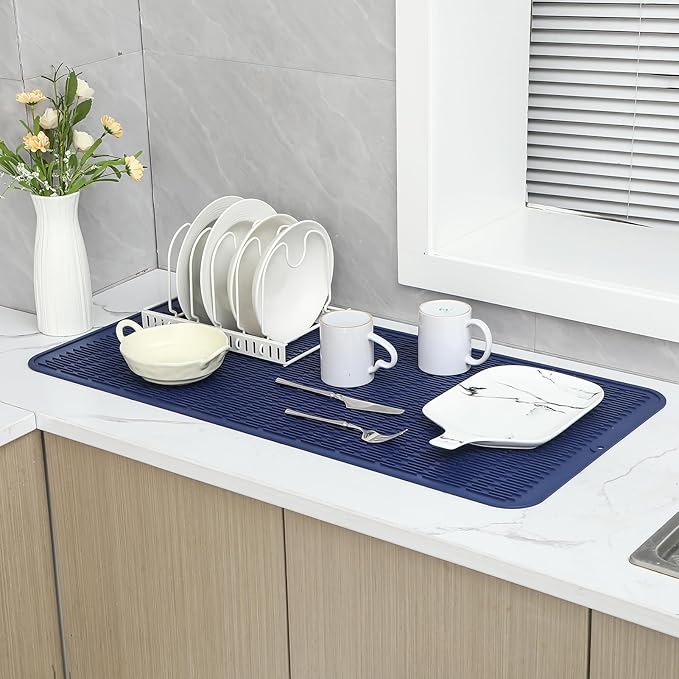 MicoYang Silicone Dish Drying Mat for Multiple Usage,Easy clean,Eco-friendly,Heat-resistant Silicone Mat for Kitchen Counter or Sink,Refrigerator or Drawer Liner Navy Blue 5XL 36inches x 18inches - Image 6