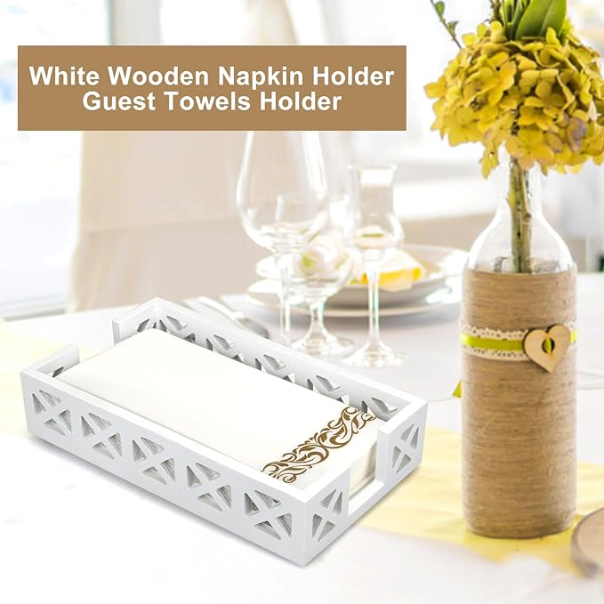 Guest Towel Holder Tray for Bathroom Napkin Holder Modern Disposable Hand Towel Holder Basket White Wooden Napkins Holder for Table Paper Rustic Bathroom Towel Tray Flat Wood Dinner Napkin Holder