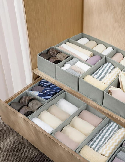 Fordonral Drawer Organizer Clothes, Foldable Fabric Dresser Organizer Closet Organizers and Storage Box for Underwear,Folded Clothes,Baby Clothing,Socks,Bra,Towels,Ties(6M+6S,Gray) - Image 5