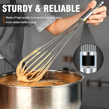 Walfos Whisks Large Whisk Set of 2, Heavy Duty Stainless Steel Wire Whisk Ideal For Beating Eggs, Mixing Batter & Blending Sauces.（13in+17in) - Image 7