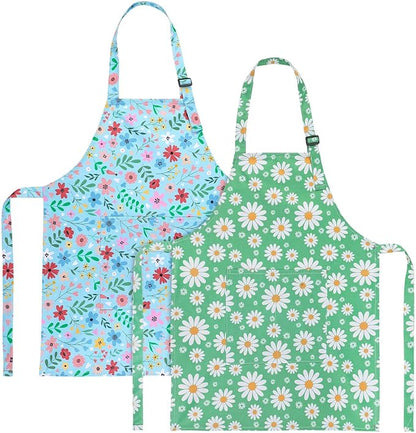 2 Pack Kids Apron, Cute Cooking Aprons, Waterproof Art Apron with Pockets, Toddler Painting Artist Apron Adjustable