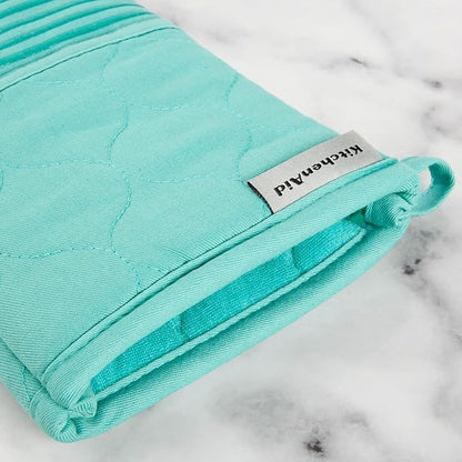 KITCHENAID Quilted Cotton Terry Cloth Oven Mitt, Pot Holder, Kitchen Towel 4-Pack Set, Heat Resistant, Silicone Grip, 16"x26", 7"x13" & 7"x10", Aqua Sky - Image 7