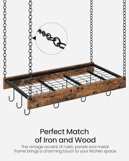 CHOEZON Hanging Pot Rack, Vintage Pot Hangers for Kitchen, Ceiling Mounted Pot Rack, Pot and Pan Hanging Rack with 12 S-Shaped Hooks, for Cookware Storage, Rustic Brown and Black TPR01BF - Image 6