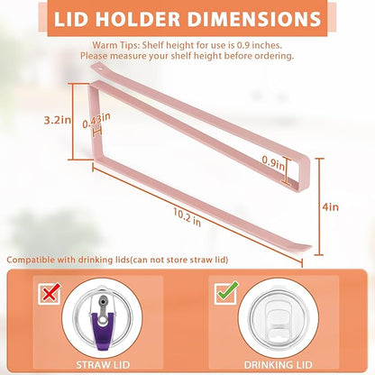 2 Pack Tumbler Lid Organizer, Horizontal Tumbler Lid Storage Hook to Hold Up 20 Lids, Space Saving Cup Lid Holders Under Cabinet Tumbler Lid Hook for Kitchen Organizer, Paper Towel Rack Hanger (Pink) - Image 3
