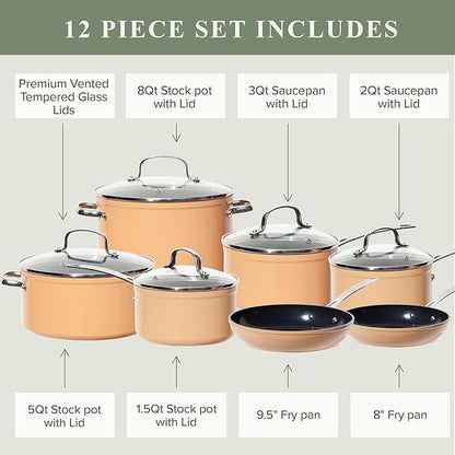 Nuwave Healthy Duralon Blue Ceramic Nonstick Cookware Set, Diamond Infused Scratch-Resistant, PFAS Free, Dishwasher & Oven Safe, Induction Ready & Evenly Heats, Tempered Glass Lids & Stay-Cool Handles - Image 7
