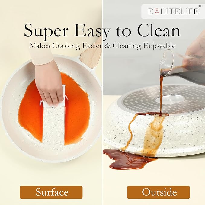 ESLITE LIFE Nonstick Ceramic Frying Pan Skillet, Non-Toxic Egg Omelette Kitchen Cooking Pans Compatible with All Stovetops (Gas, Electric & Induction), PTFE & PFOA Free (White, 11'') - Image 6