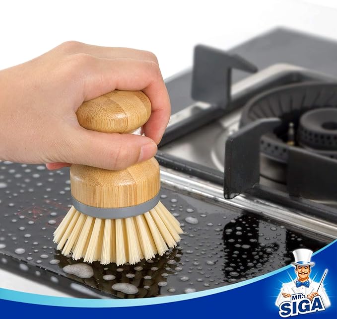 MR.SIGA Bamboo Palm Brush, Scrub Brush for Dishes Pots Pans Kitchen Sink Cleaning, Pack of 2 - Image 6