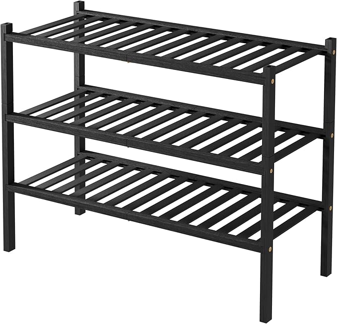 ROMGUAR CRAFT 3 Tier Bamboo Shoe Rack for Closet Free Standing Wood Shoe Shelf Storage Organizer for Entryway Small Space Stackable 27"x11"x20" (Black) - Image 8