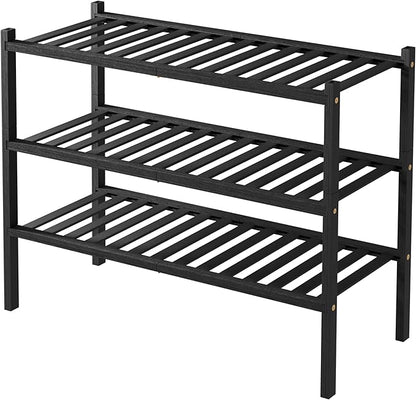 ROMGUAR CRAFT 3 Tier Bamboo Shoe Rack for Closet Free Standing Wood Shoe Shelf Storage Organizer for Entryway Small Space Stackable 27"x11"x20" (Black) - Image 8