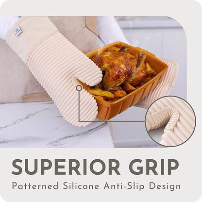 Extra Long Silicone Oven Mitts and Pot Holders Sets | Heat Resistant 500°F BPA-Free Food Grade Silicone Hot Pads & Kitchen Mittens | 4-Piece Set of Oven Gloves & Potholders for Kitchens. - Image 4