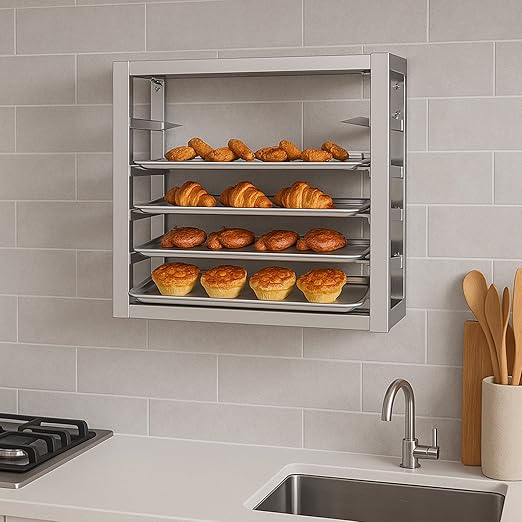 Blulu 5 Tier Wall Mounted Sheet Bun Pan Rack 21 x 13 x 18 Fits 5 Half Size Sheet Pans Aluminum Baking Tray Racks for Bakeries Restaurants Catering Kitchens - Image 6