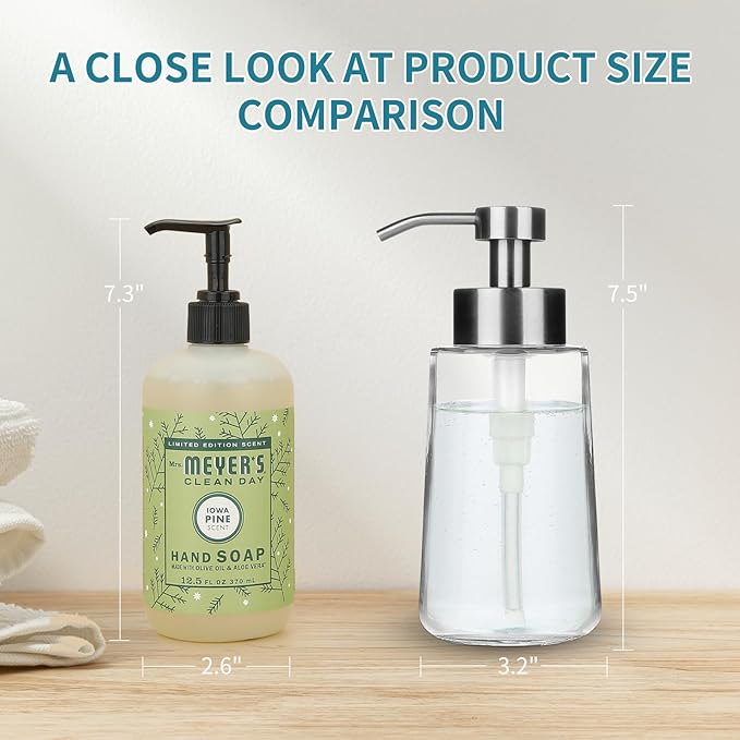 Soap Dispenser, Glass Hand Soap Dispenser with Rust Proof Pump, 16oz Liquid Soap Container with Waterproof Labels, Dish & Hand Soap Pump for Bathroom, Kitchen, Brushed Nickel, Pack of 2 - Image 2
