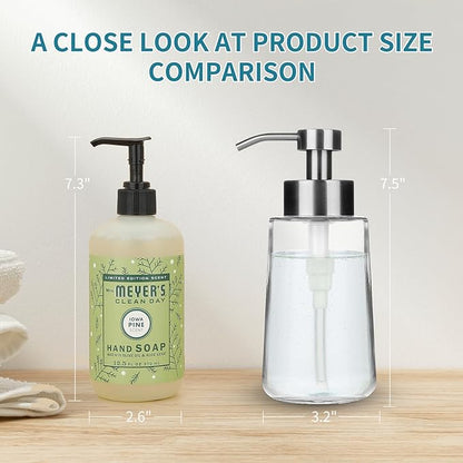Soap Dispenser, Glass Hand Soap Dispenser with Rust Proof Pump, 16oz Liquid Soap Container with Waterproof Labels, Dish & Hand Soap Pump for Bathroom, Kitchen, Brushed Nickel, Pack of 2 - Image 2