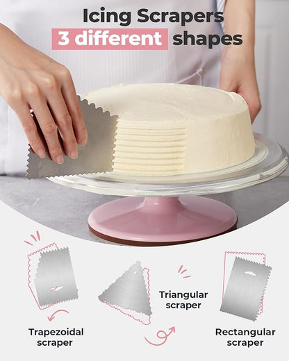 Kootek Aluminium Cake Turntable Set, Baking Tools with Revolving 12" Cake Stand for Decorating, 12.7" Offset Spatula, 3 Stainless Steel Frosting Icing Smoother, Cake Serve Cake Decorating Kit Supplies - Image 4