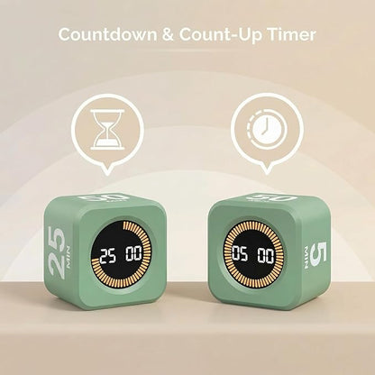 KADAMS Pomodoro Cube Timer Productivity Visual Timer - 5/10/25/50 Min Rotating Countdown (1, Green)